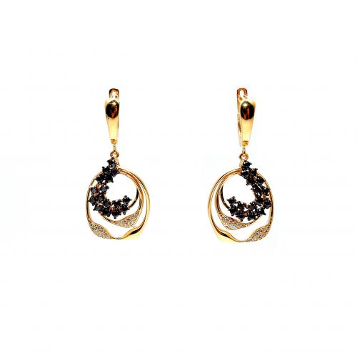 Yellow gold earrings with smoky quartz and zircons