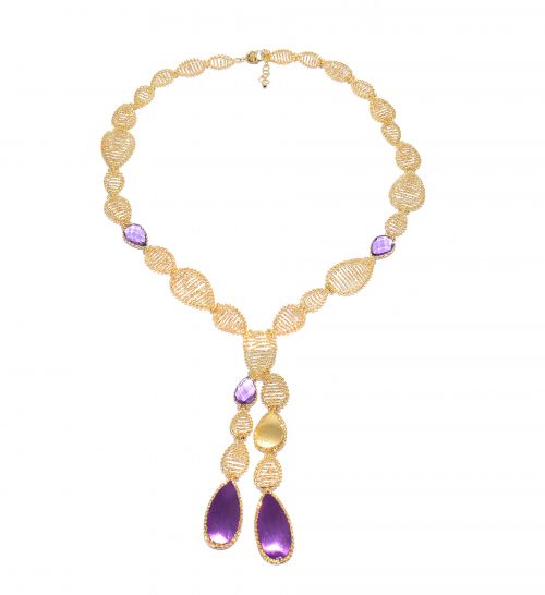 Yellow and purple gold necklace with amethyst
