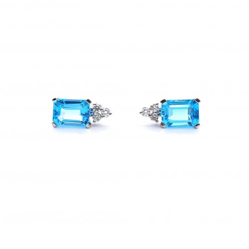 White gold earrings with diamonds 0.12 ct and aquamarine 3.99 ct
