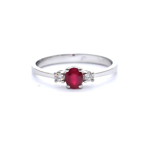 White gold ring with diamond 0.05 ct and ruby 0.33 ct