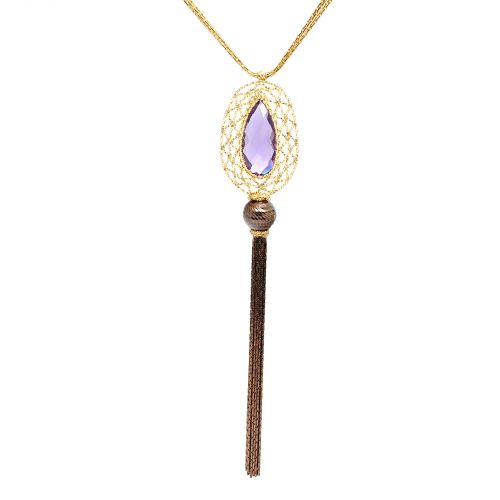 Yellow and brown gold necklace with amethyst