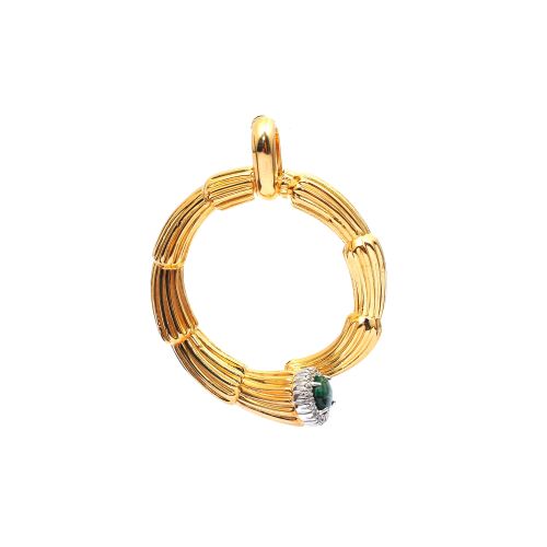 Yellow gold pendant with malachite and zircons