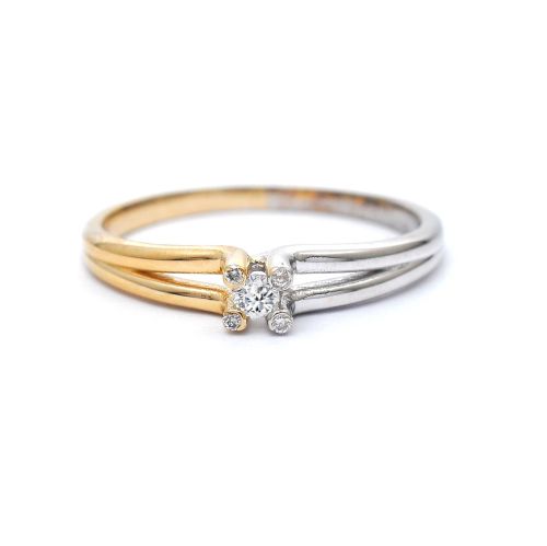 Годежен пръстен от бяло и розово злато с диаманти 0.12 ct