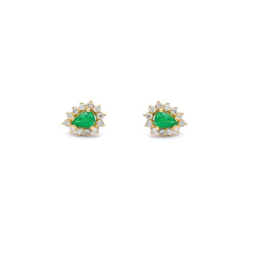 Yellow gold earrings with diamonds 0.44 ct and emeralds 0.75 ct