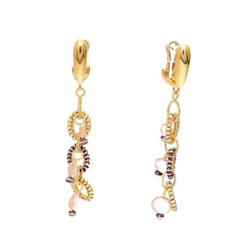 Yellow and purple gold earrings with quartz 