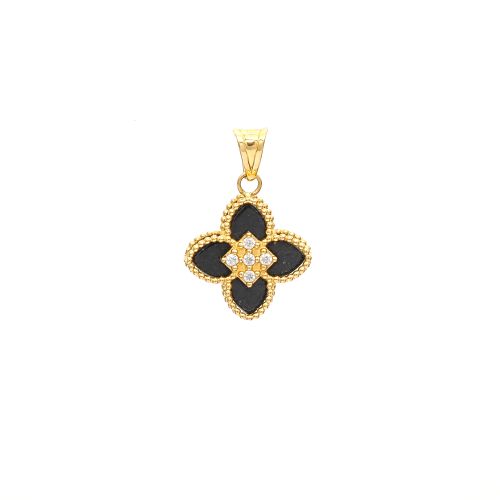 Yellow gold pendant with onyx and zircons