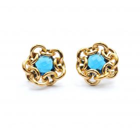 Yellow gold earrings with blue topaz