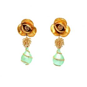 Yellow and green gold rose earrings