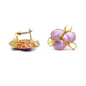 Yellow and purple gold earrings with avanturine