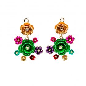 Yellow, blue, green, purple and rose gold flower earrings