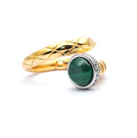 Gold ring with malachite and zircons