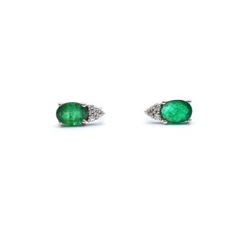 White gold earrings with diamonds 0.11 ct and emeralds 1.50 ct