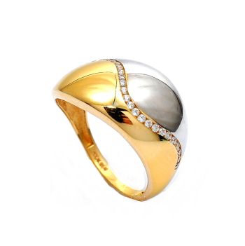 Inel din aur galben și alb de 14K cu zirconiu