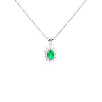 White gold necklace with diamonds 0.22 ct and emerald 0.53 ct
