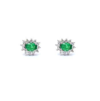 White gold earrings with diamonds 0.30 ct and emeralds 0.91 ct
