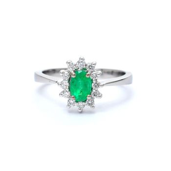 White gold ring with diamond 0.23 ct and emerald 0.53 ct