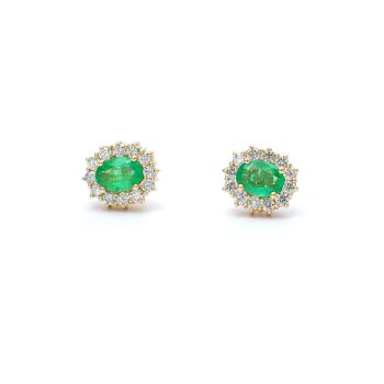 Yellow gold earrings with diamonds 0.83 ct and emeralds 1.28 ct