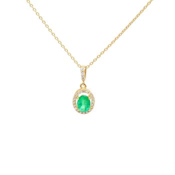 Yellow gold necklace with diamonds 0.19 ct and emeralds 0.75 ct