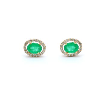 Yellow gold earrings with diamonds 0.28 ct and emeralds 1.46 ct