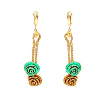 Yellow and green gold flower earrings