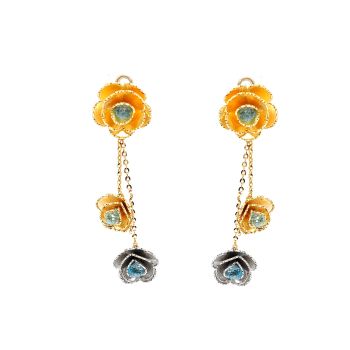 Yellow and white  gold flower earrings with aquamarine