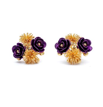 Yellow and purple gold earrings with flowers