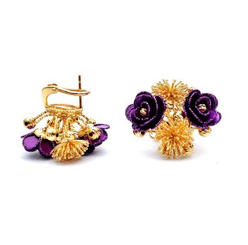 Yellow and purple gold earrings with flowers