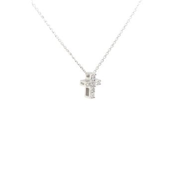 Cruce din aur alb de 14K  cu diamant alb 0.07 ct