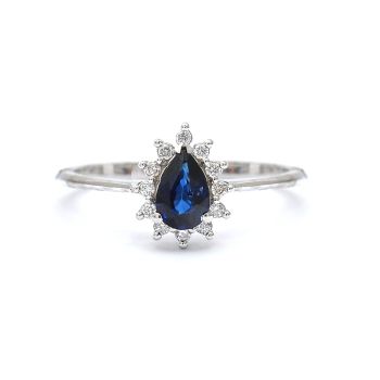 White gold ring with diamonds 0.08 ct and sapphyre 0.48 ct