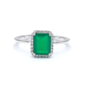 White gold ring with diamond 0.09 ct and emerald 1.02 ct