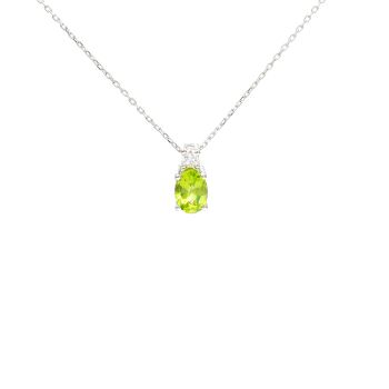 White gold necklace with diamonds 0.08 ct and peridote 0.75 ct