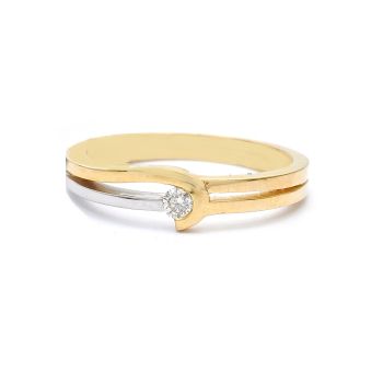 Inel de logodna din aur alb și galben de 14K cu diamant de 0.07 ct
