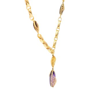 Yellow gold necklace with smoky quartz,amethyst and yellow topaz
