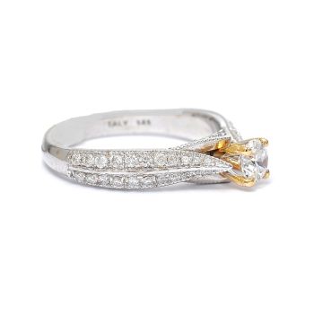 White and yellow gold engagement ring with diamond 0.55 ct
