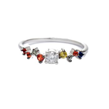 White gold ring with diamonds 0.14 ct and colored sapphyre 0.18 ct