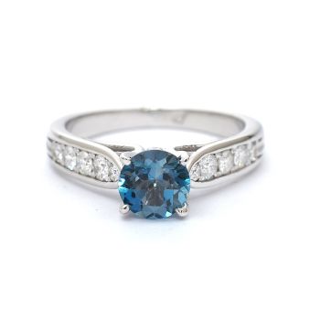 Inel din aur alb cu diamante 0.35 ct și topaz albastru 0.96 ct