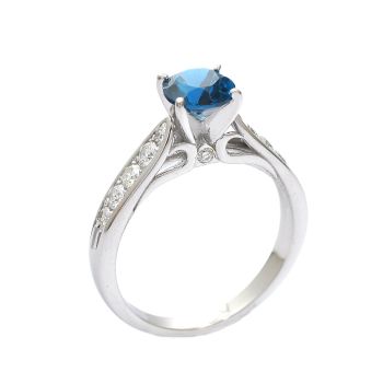 White gold ring with diamonds 0.35 ct and blue topaz 0.96 ct