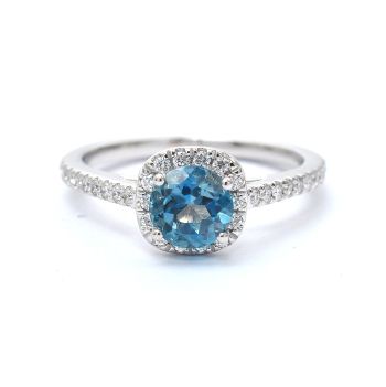 White gold ring with diamonds 0.30 ct and blue topaz 1.03 ct