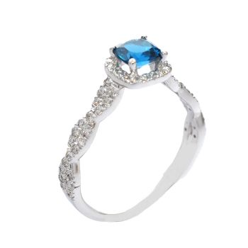 Inel din aur alb cu diamante 0.41 ct și topaz albastru 0.74 ct