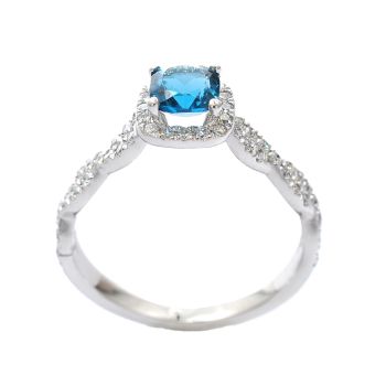 White gold ring with diamonds 0.41 ct and blue topaz 0.74 ct