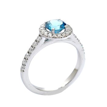 Inel din aur alb cu diamante 0.43 ct și topaz albastru 1.04 ct