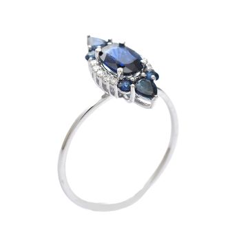 White gold ring with diamonds 0.08 ct and sapphyre 1.27 ct