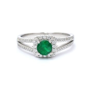 White gold ring with diamond 0.34 ct and emerald 0.41 ct