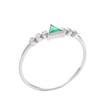 White gold ring with diamond 0.05 ct and emerald 0.12 ct