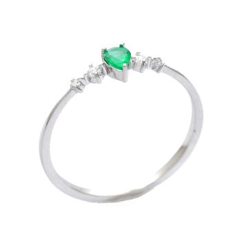 White gold ring with diamond 0.07 ct and emerald 0.12 ct