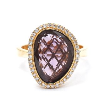 Yellow gold  ring with amethyst and zircon