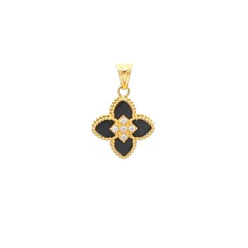 Yellow gold pendant with onyx and zircons