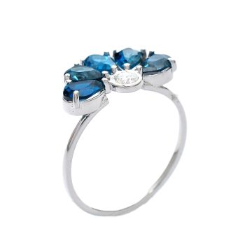 White gold ring with diamonds 0.13 ct and blue topaz 2.21 ct