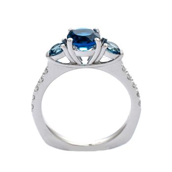 Inel din aur alb cu diamante 0.18 ct și topaz albastru 1.56 ct