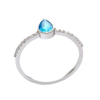 White gold ring with diamonds 0.10 ct and aquamarine 0.45 ct